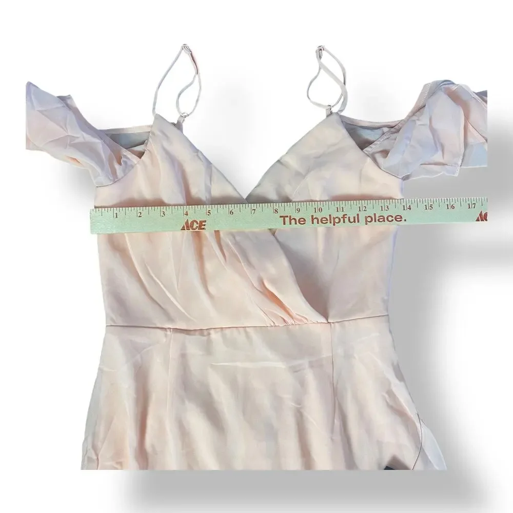 Lulus NWT Brilliant Perfection Blush Pink Cold-Shoulder Tiered Maxi Dress Size S